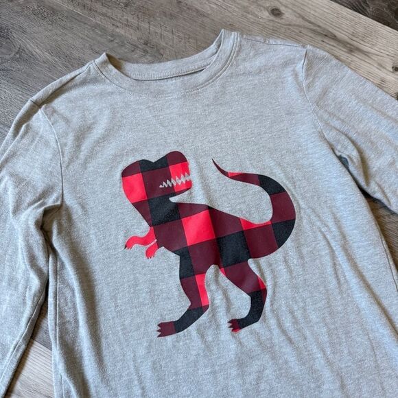 Cat & Jack Gray Red Plaid Long Sleeve Tee Dinosaur - Picture 3 of 6